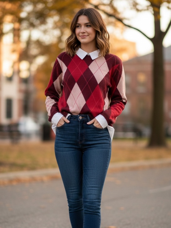 CeCe Sweaters - NWT CeCe Argyle sweater Med